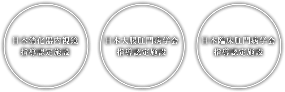 日本消化器内視鏡指導認定施設　日本大腸肛門病学会指導認定施設　日本床肛門病学会指導認定施設